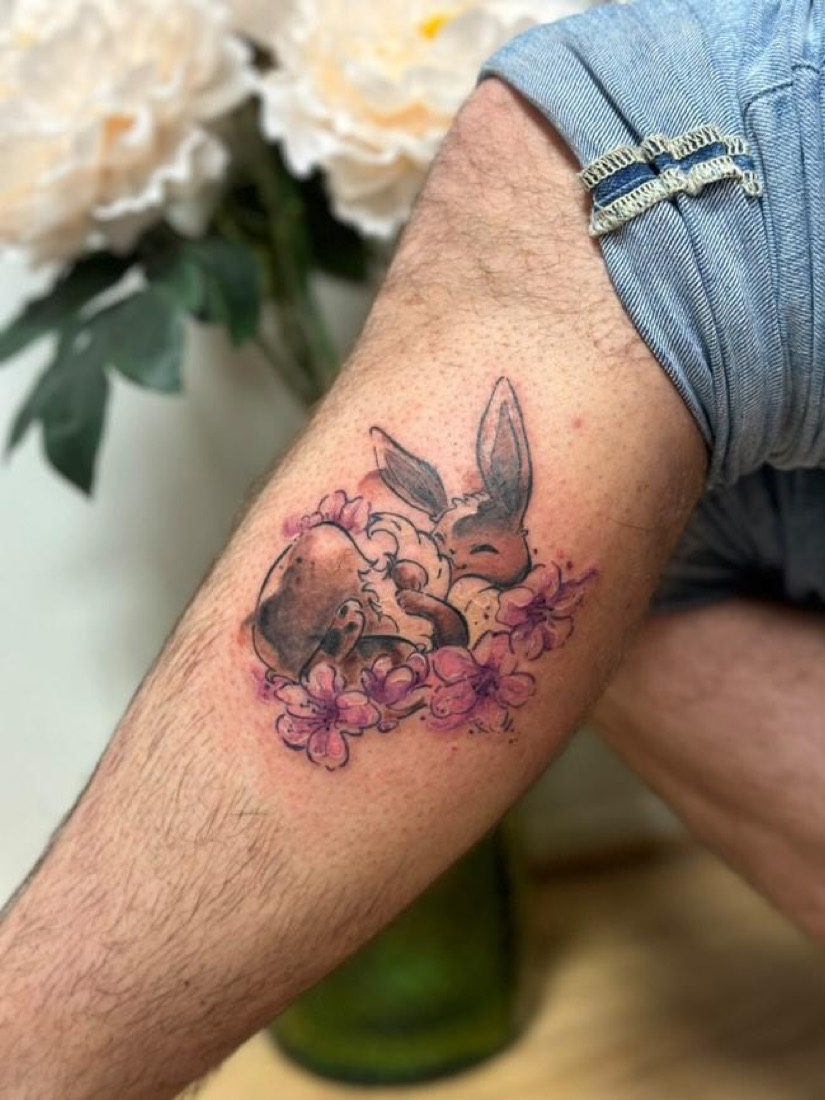 Tatouage Évoli, Pokémon, en couleur par Erika, Phanpy Ink
