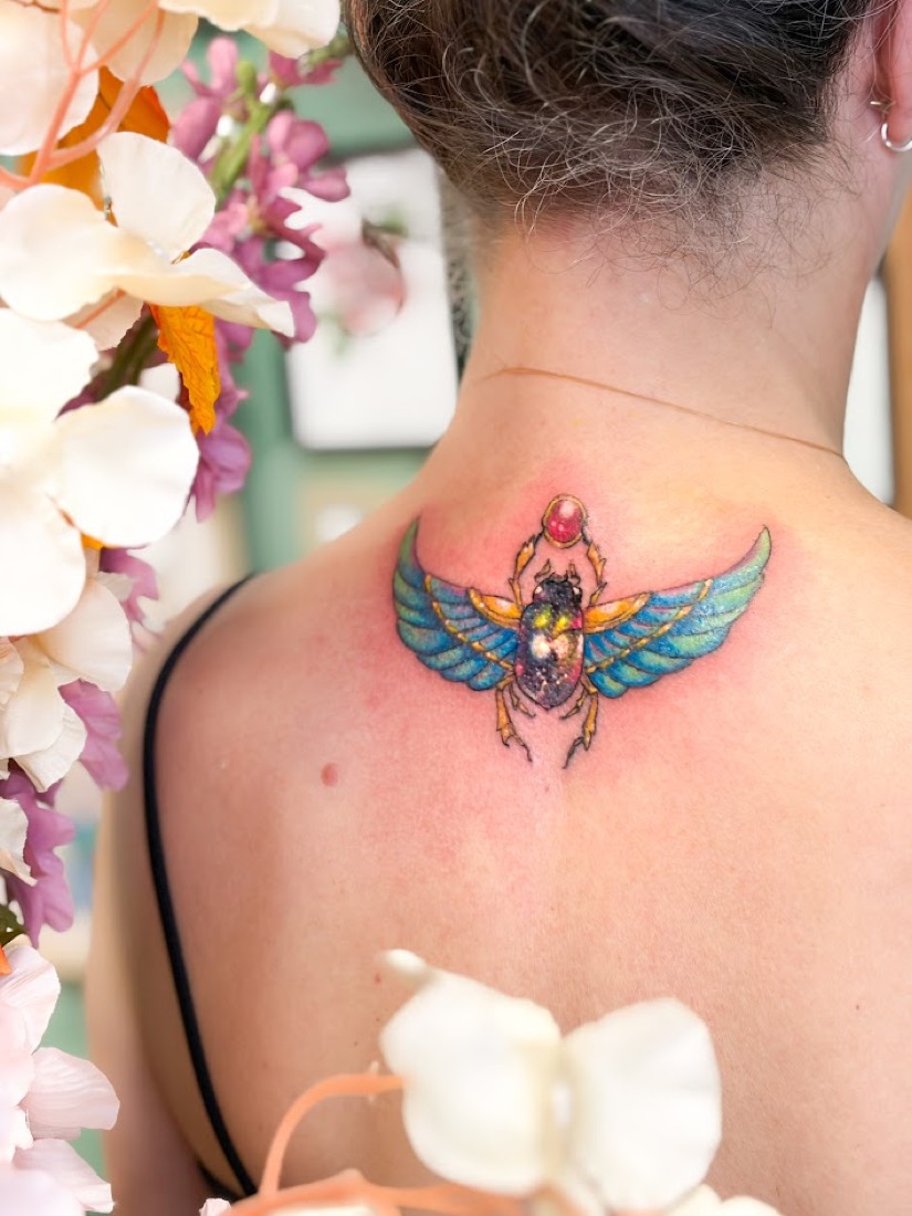 Tatouage Scarabée réalisé par Erika, Phanpy Ink, Villefranche-sur-Saône